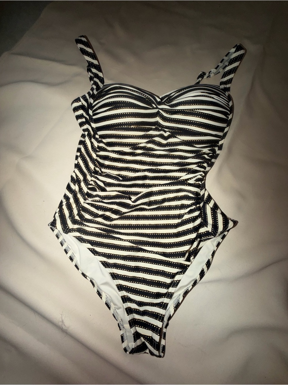 Classic Black & White Striped Women’s One-Piece Swimsuit